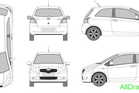 Toyota Yaris (2008) (Тоёта Ярис (2008)) - чертежи (рисунки) автомобиля